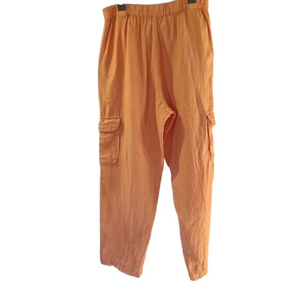 Rachel Rachel Roy Pants Womens Medium Orange 100% Linen Cargo Elastic  Waist - Picture 6 of 10